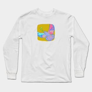 Pop art peace dove in teal and pink pastel colors on ochre yellow background Long Sleeve T-Shirt